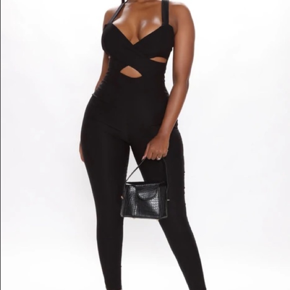 Fashion Nova Sexy Innocence black cut outs skinny leg jumpsuit - Picture 2 of 5